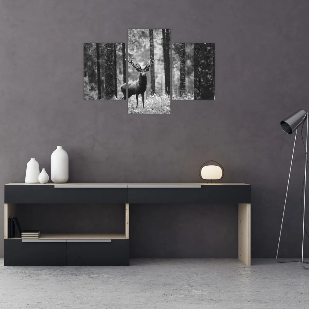 Tablou - Căprioare in pădure 2,alb-negru (90x60 cm)