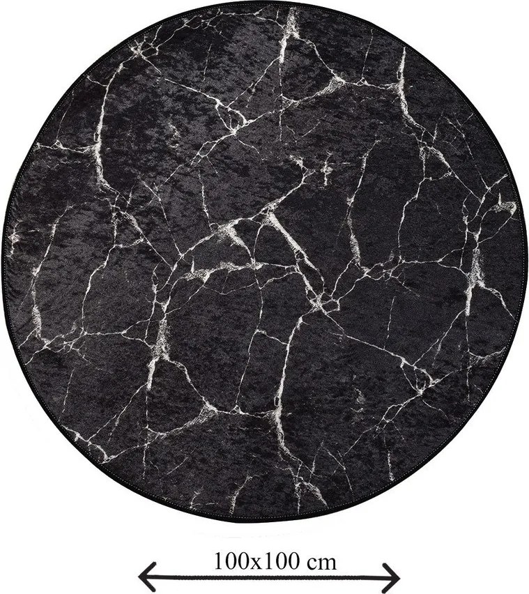 Covoraș de baie negru ø 100 cm Marble – Foutastic