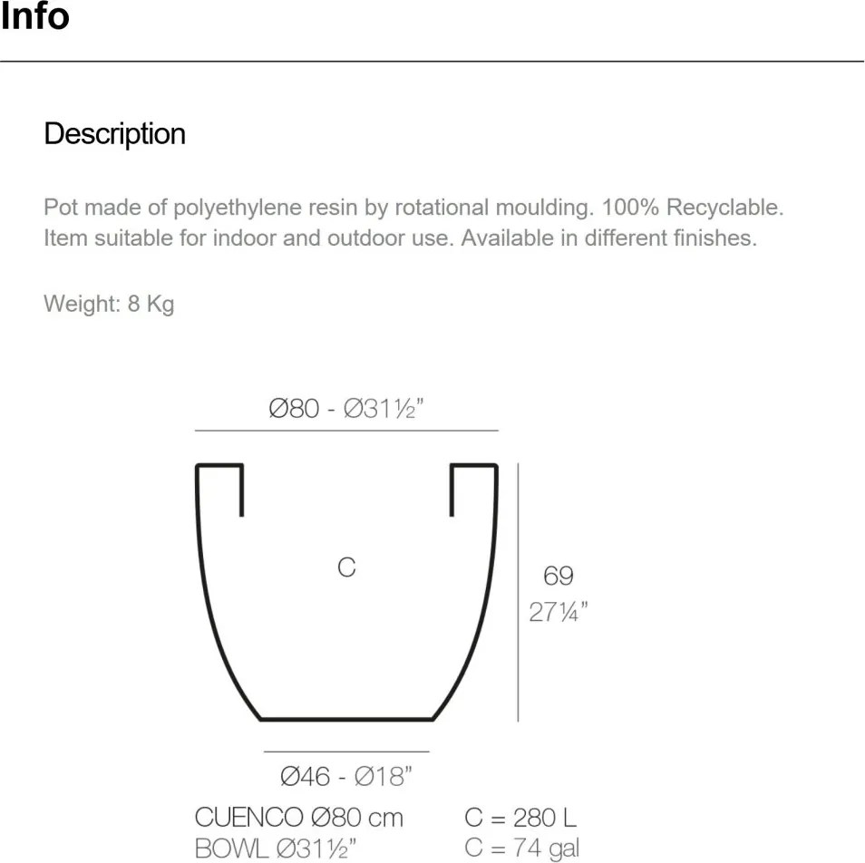Ghiveci plante design decorativ modern exterior/interior CUENCO BOWL POT 80x69cm