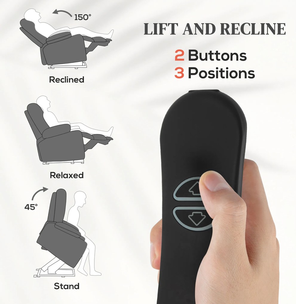 HOMCOM Fotoliu de Ridicare și Înclinare cu 2 Buzunare și Telecomandă, Gri | Aosom Romania