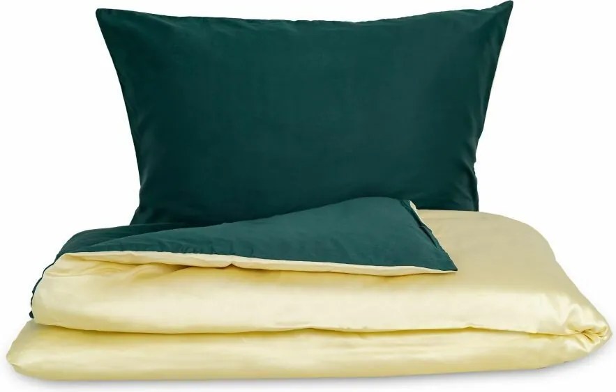 Lenjerie de pat din satin Kvalitex LuxuryCollection, verde/crem 140 x 200 cm, 70 x 90 cm
