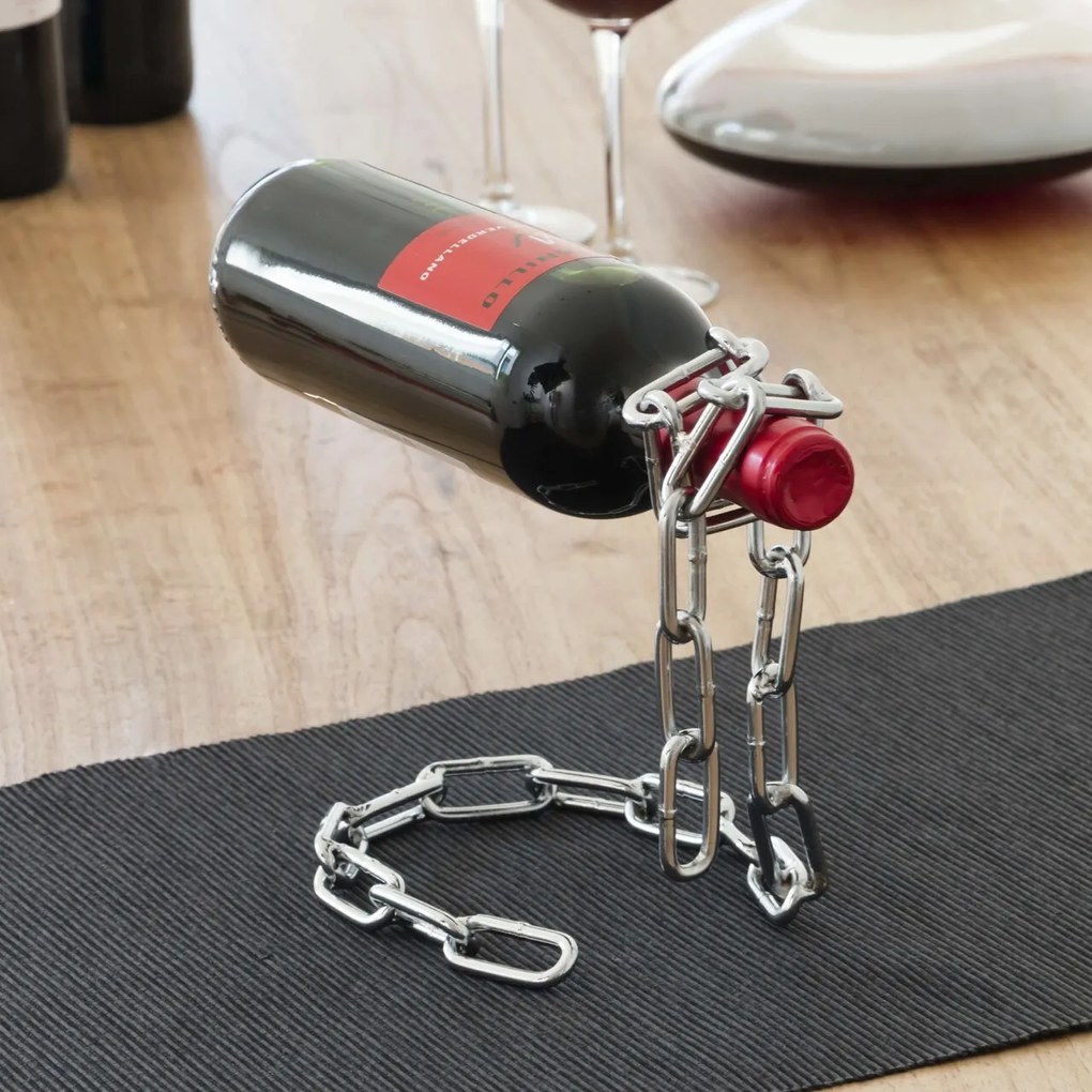 Suport pentru sticla de vin InnovaGoods Floating Chain, 14 x 19 x 18 cm, metal cromat