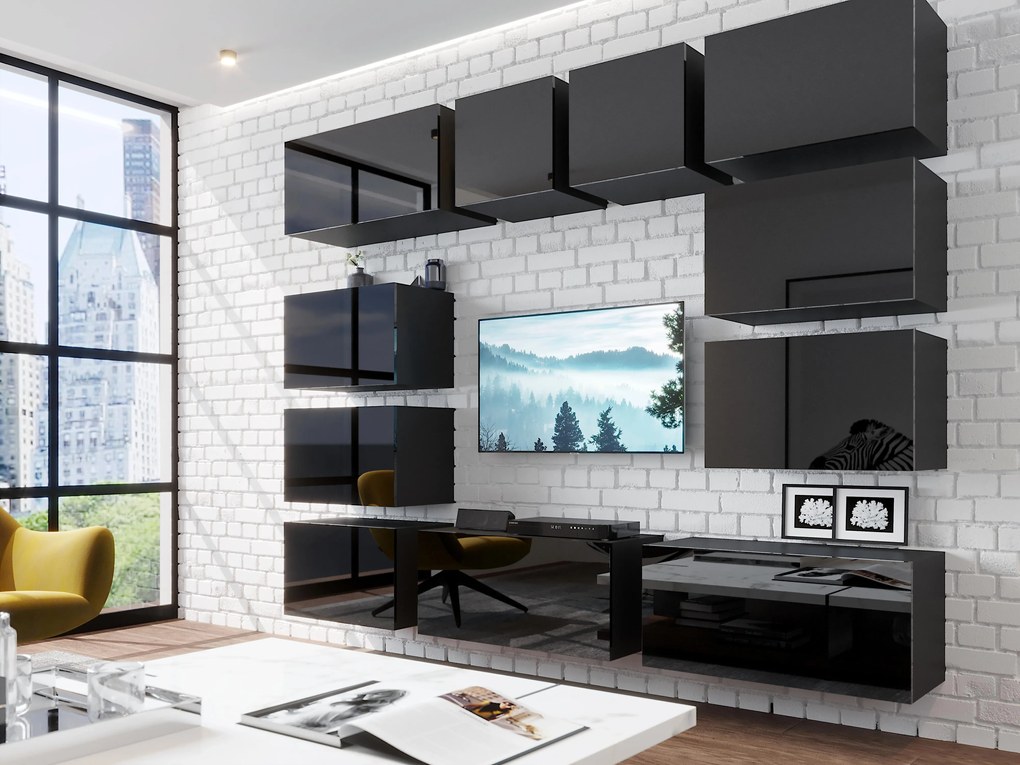 Mobilier living Berny 75 (Negru + Negru lucios). 1087213