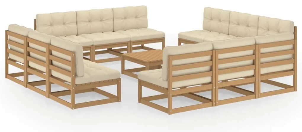vidaXL Set mobilier de grădină cu perne, 13 piese, lemn masiv de pin