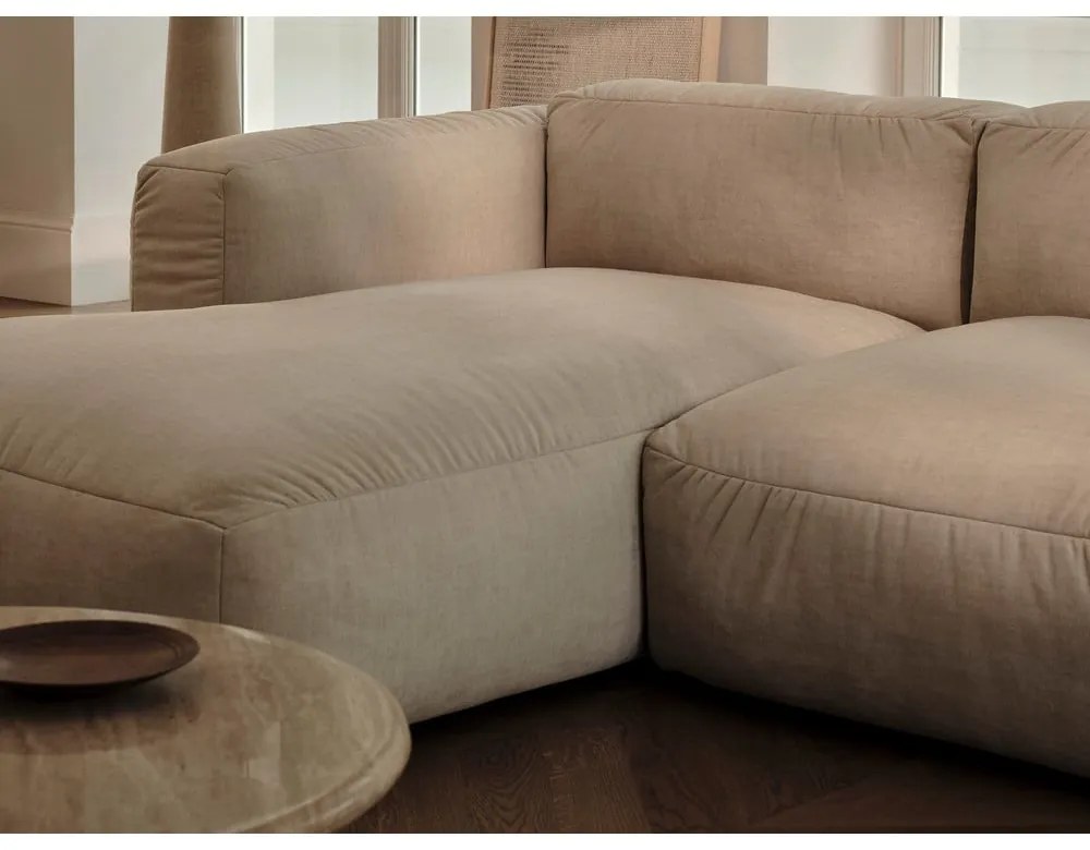 Modul pentru canapea modulară bej cu tapițerie din catifea (de mijloc) Martina – Micadoni