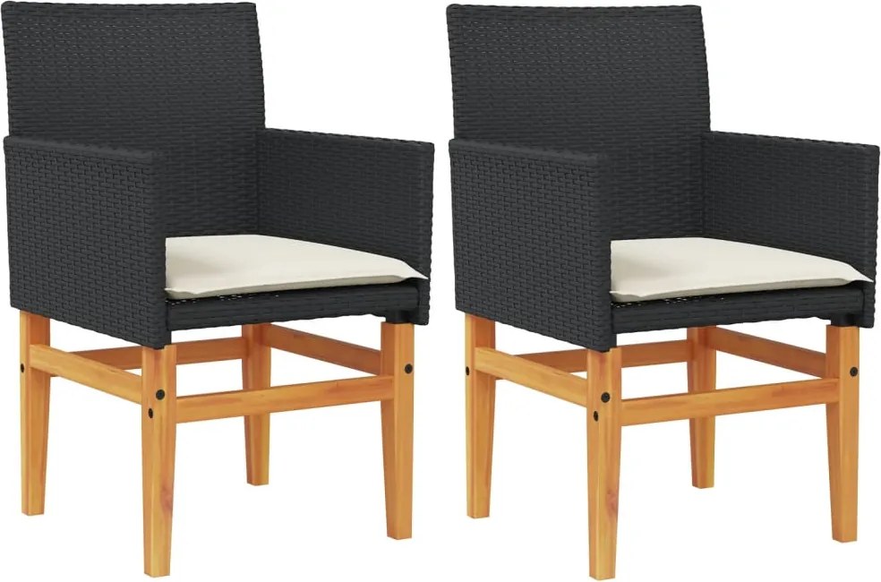 vidaXL Scaune de grădină cu perne, 2 buc., negru poliratan/lemn