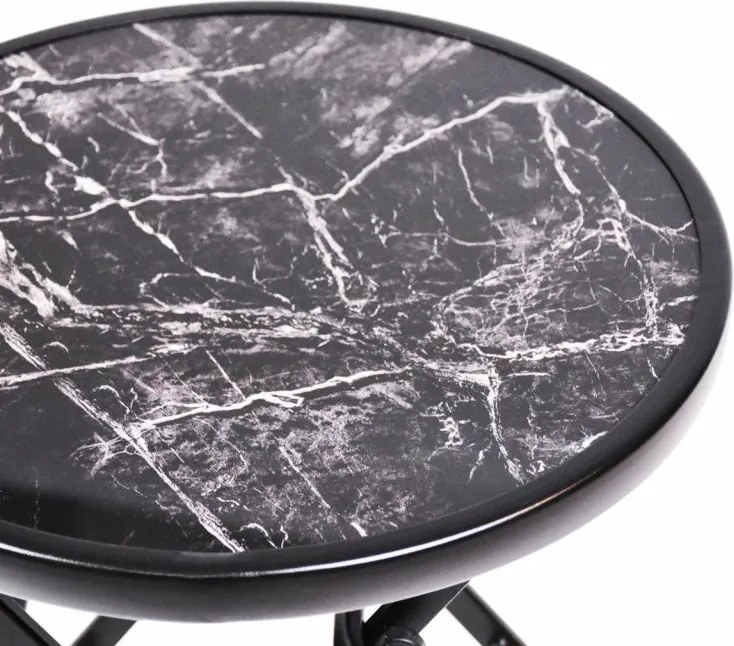 Masă bistro de grădină, pliabilă, Ø 45 cm, marmură neagră