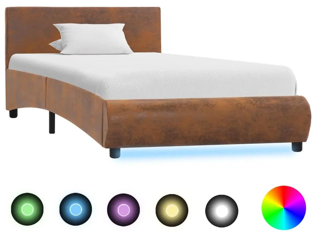 285504 vidaXL Cadru de pat cu LED-uri, maro, 90 x 200 cm, material textil