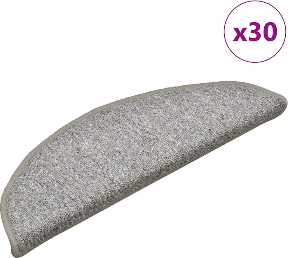 vidaXL Covorașe pentru scări, 30 buc., 56x17x3 cm, gri deschis, semirotunde
