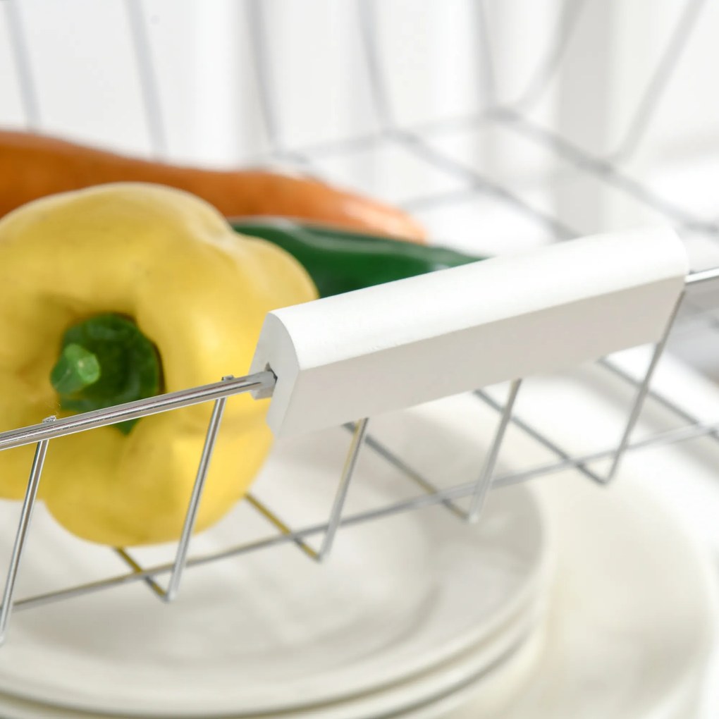 HOMCOM Carrito de Cocina cu Roti Caru cu Depozitare Multifunctional cu Suprafata de Lucru din Bambus Sertar Cos Metalic si Dulap cu 2 Usi cu Jaluzee 58x37x85,5 cm Alb | Aosom Romania