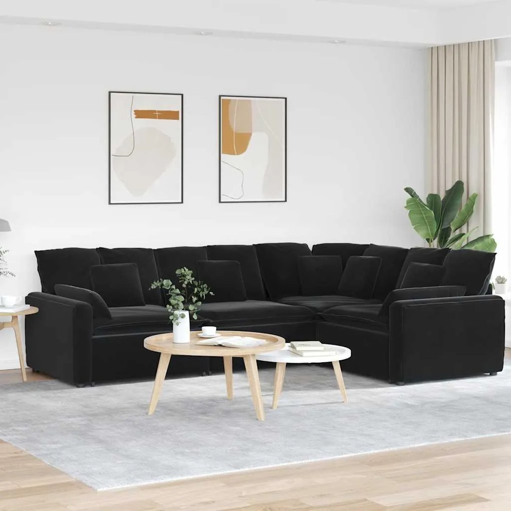 vidaXL Canapea modulară cu perne, negru, catifea