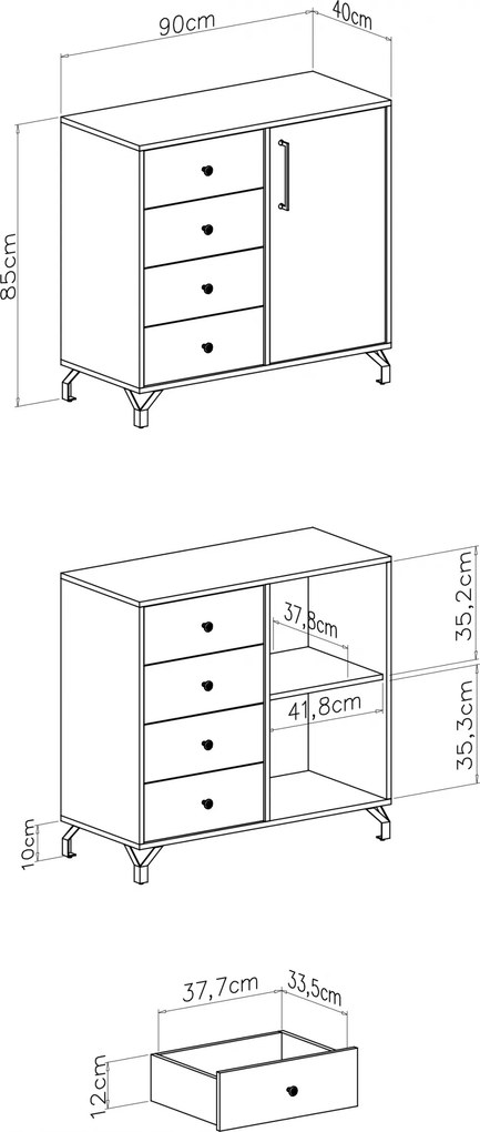 Comodă cu sertare Anders 90 cm - alb