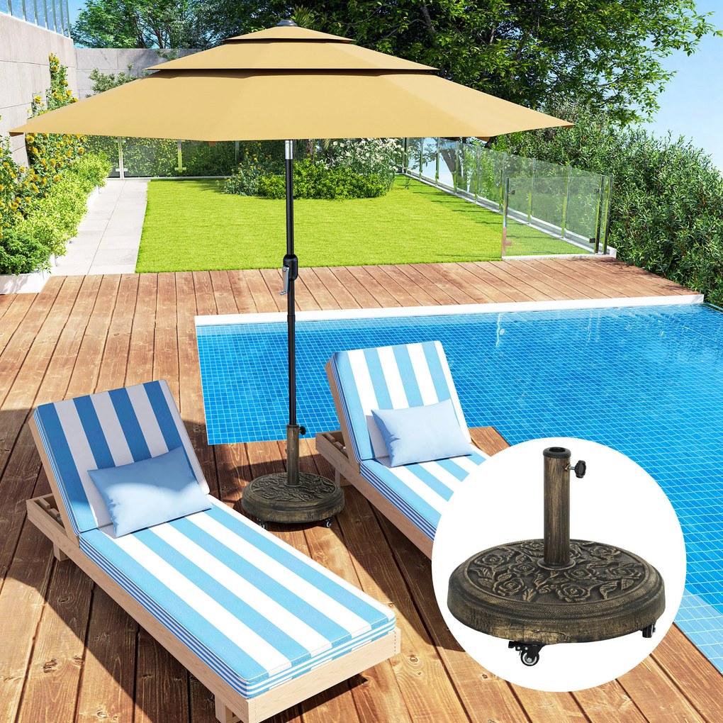 Outsunny Bază Rotundă pentru Umbrelă de Exterior, 21 kg, Bază din Rășină cu Roți și Suport pentru Umbrele de 3,3 cm/3,8 cm/4,8 cm, pentru Grădină, Terasă, Piscină, Bronz | Aosom Romania
