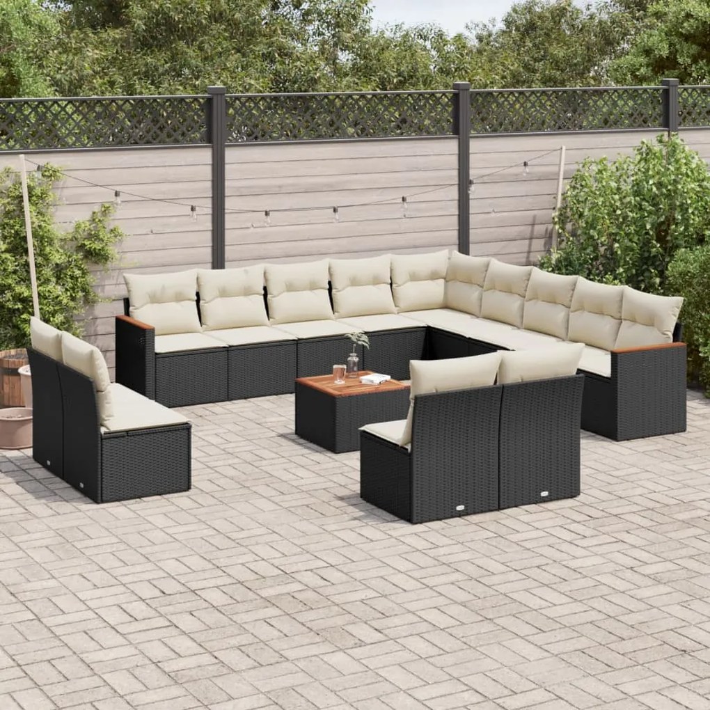 3258892 vidaXL Set mobilier de grădină cu perne, 14 piese, negru, poliratan