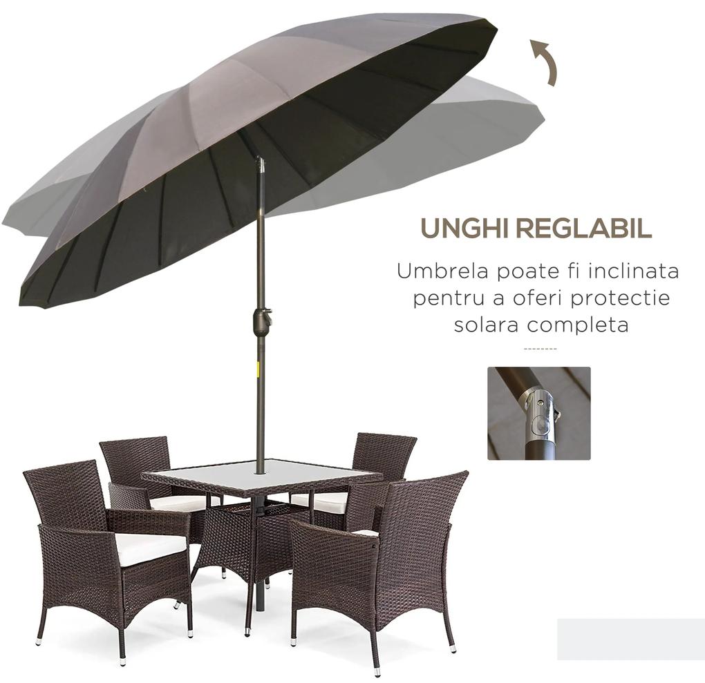 Umbrela de gradina Outsunny cu manivela, 18 spite, inclinabila, Ф255x240cm gri inchis | Aosom RO
