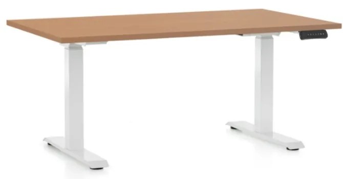 Masa inaltime reglabila OfficeTech D, 140 x 80 cm, bază albă, fag