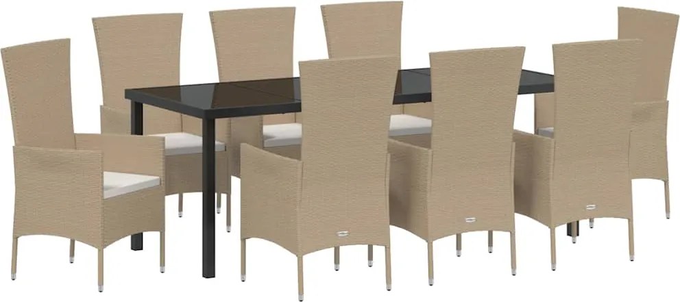 vidaXL Set de masă pentru grădină cu pernă 9 pcs Bej poliratan