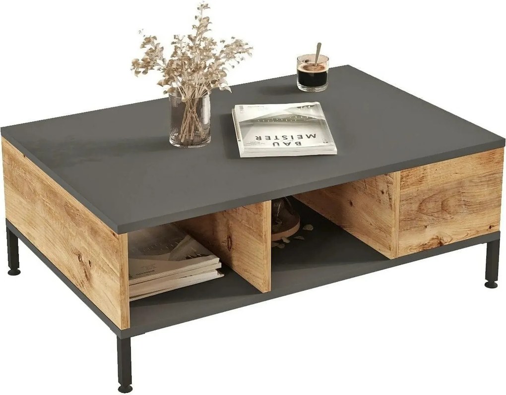 Masuta cafea RL2-AA, gri/stejar, PAL melaminat, 90x60x33 cm