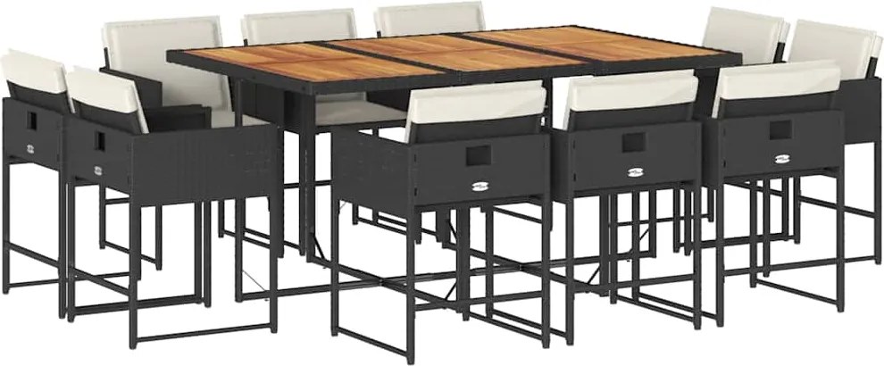 vidaXL Set mobilier de exterior cu perne, 11 piese, negru, poliratan