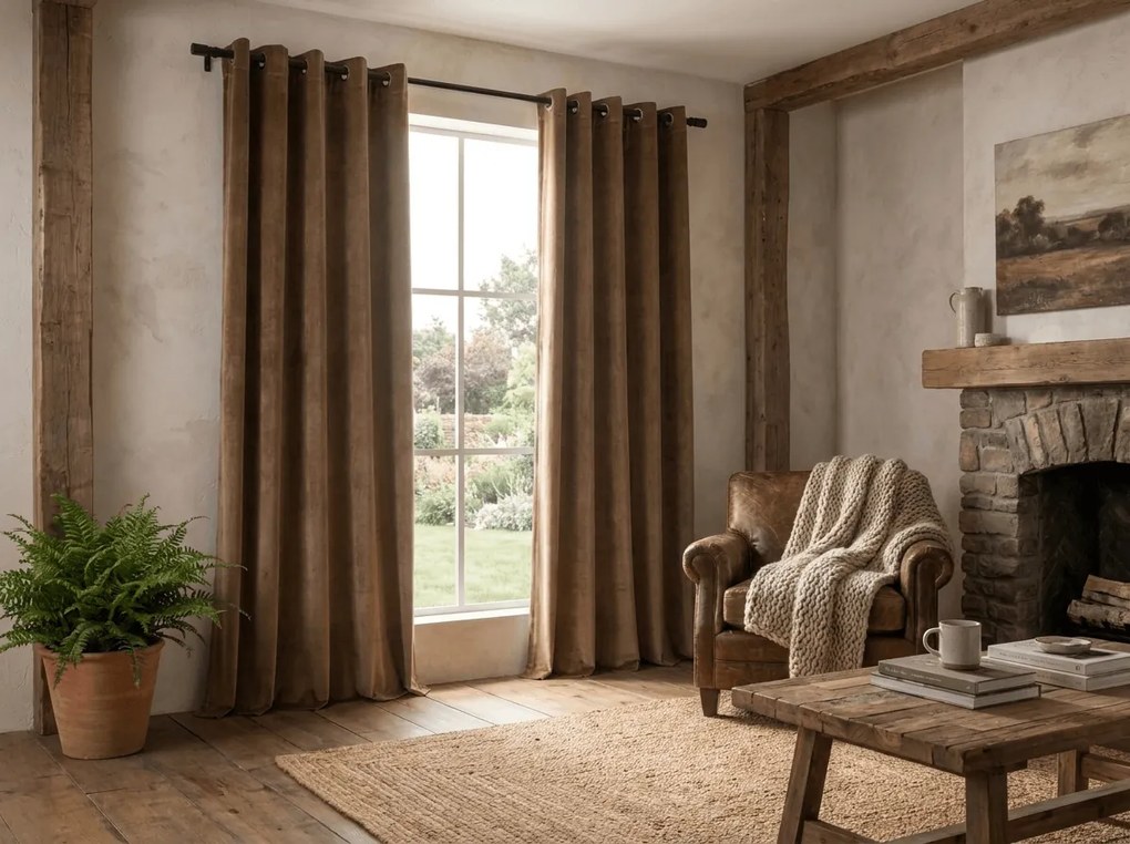 Draperie opaca maro scortisoara DREAM VELVET 140x230 cm Agatat: Inele metalice
