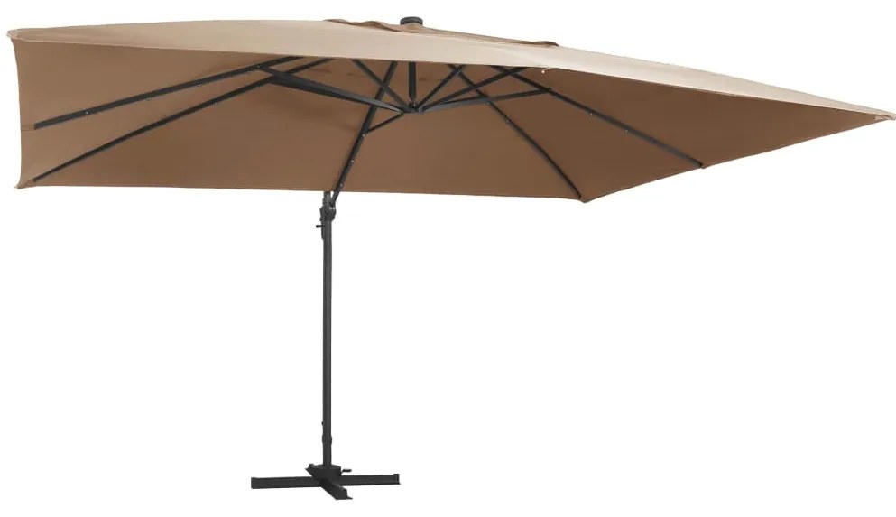 vidaXL Umbrelă în consolă cu LED, stâlp din aluminiu taupe 400x300 cm