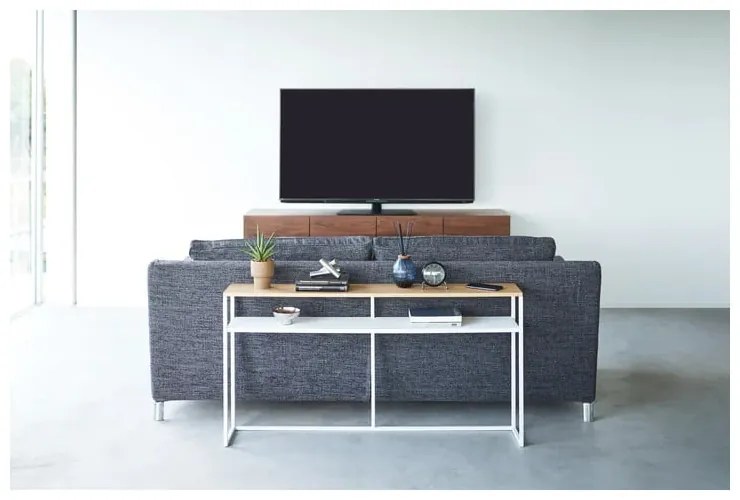 Masă consolă albă/maro deschis cu aspect de lemn de frasin 20,5x126 cm Tower – YAMAZAKI