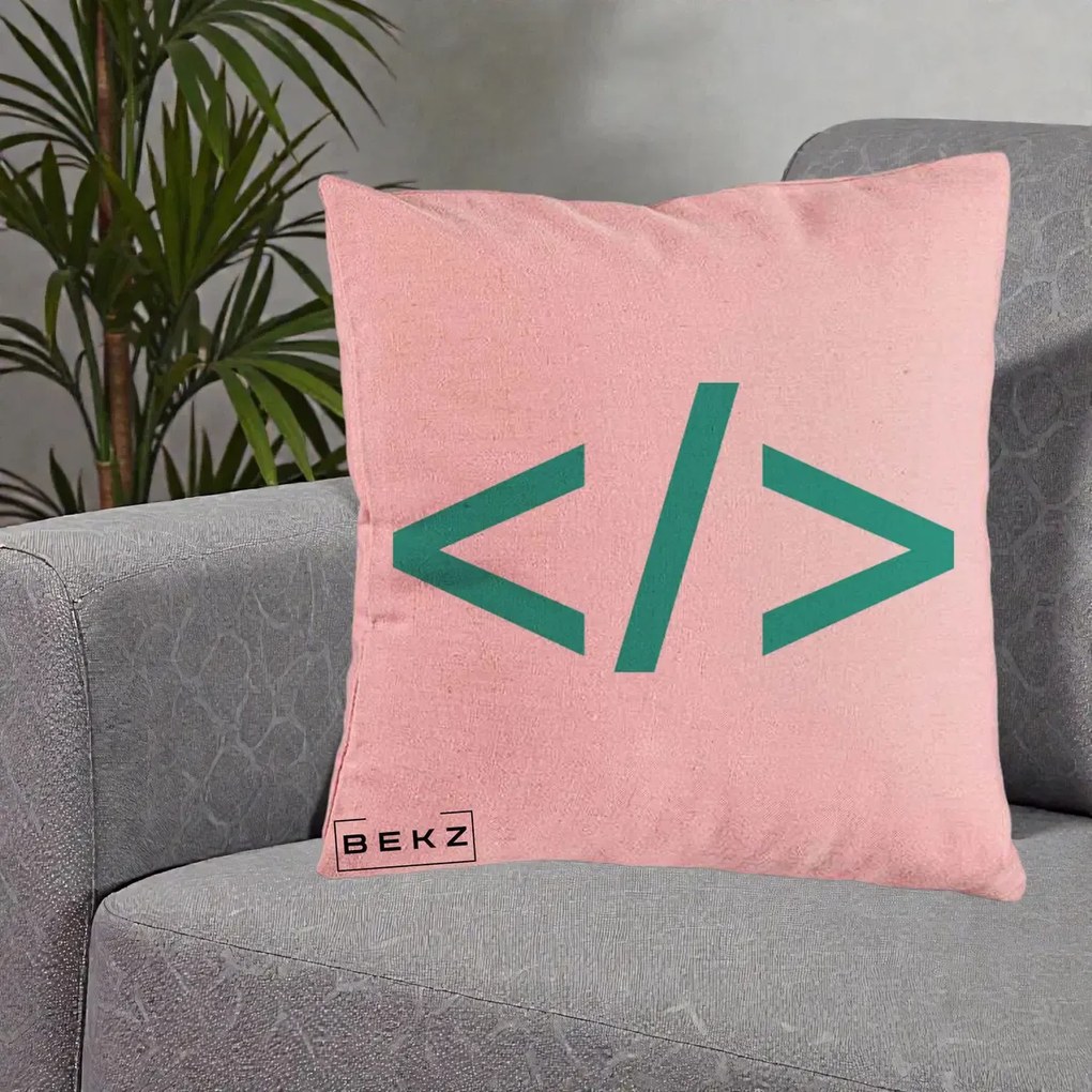 Perna Personalizata Cod HTML Turcoaz, 40x40 cm, Roz, Husa Detasabila, Perna Inclusa, BEKZ®