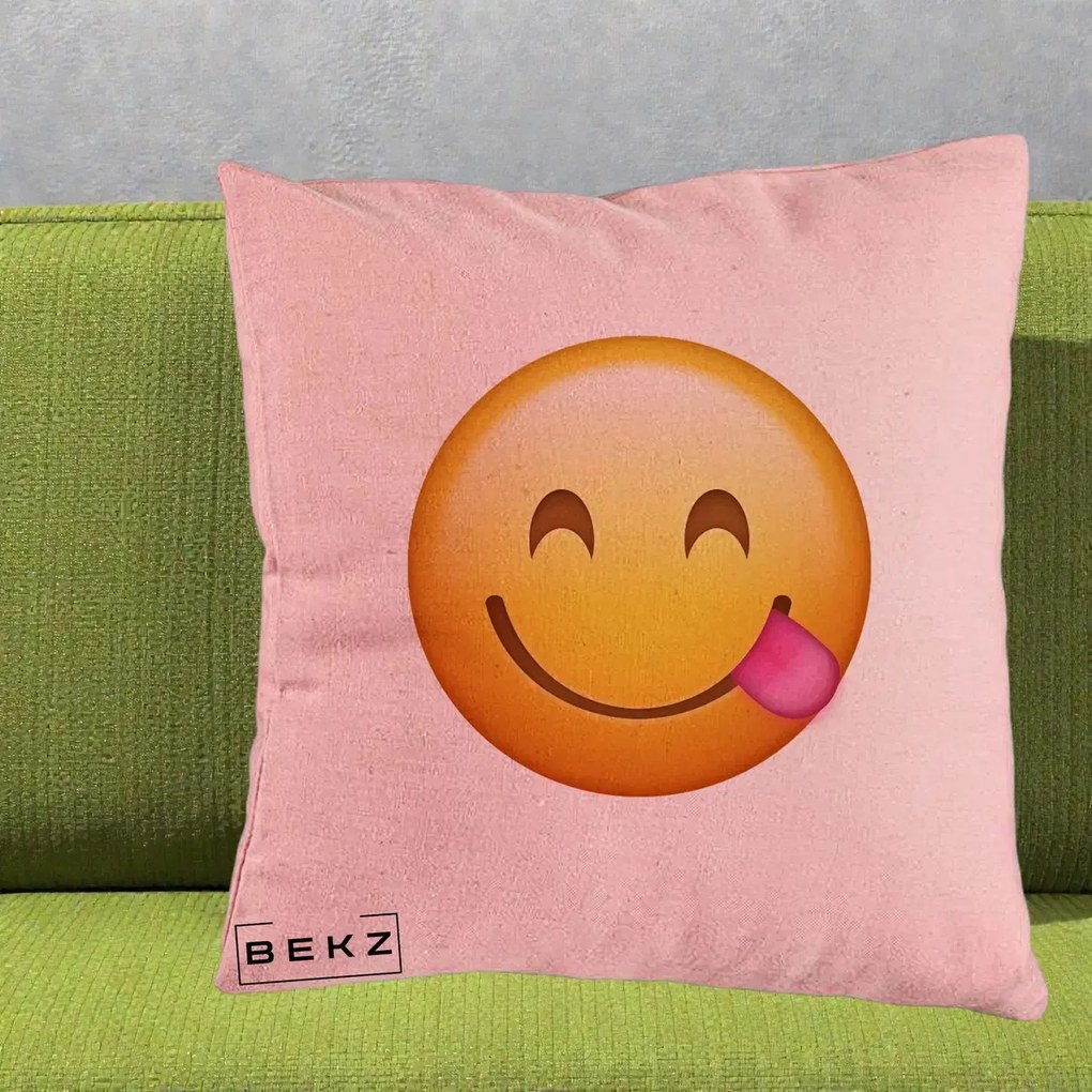 Perna Decorativa Emoji Limba Scoasa, 40x40 cm, Roz, Husa Detasabila, Perna Inclusa, BEKZ®