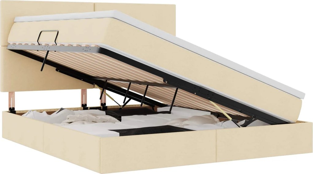 vidaXL Pat cu saltea și LED cu saltea Creme 180 x 200 cm Poliester