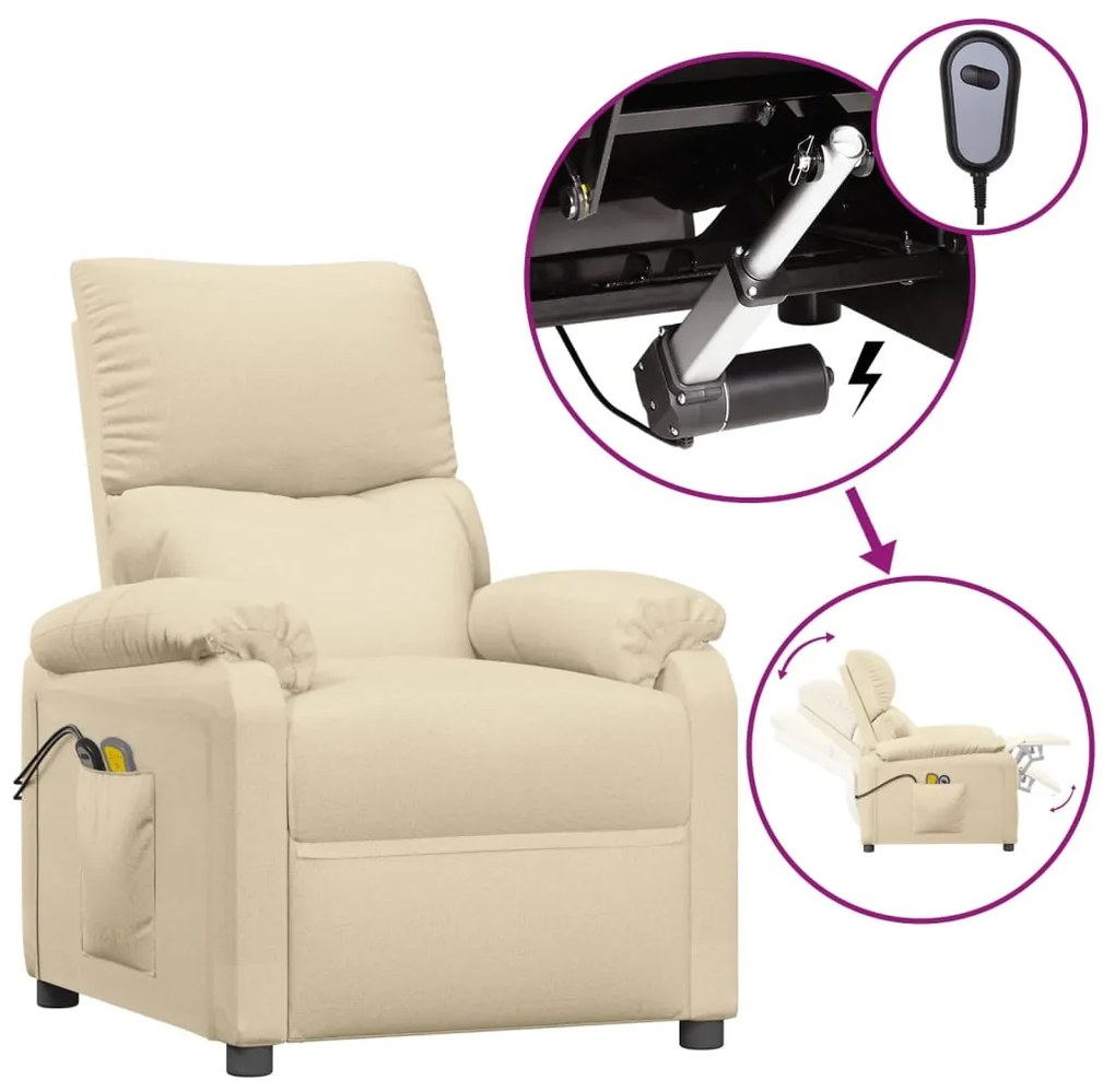 3073826 vidaXL Fotoliu de masaj electric rabatabil, crem, textil