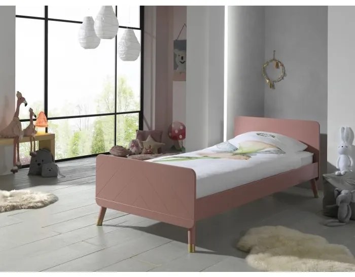 Pat Single pentru Copii, 90x200 cm, Roz (Pin Masiv și MDF) – Billy – Vipack