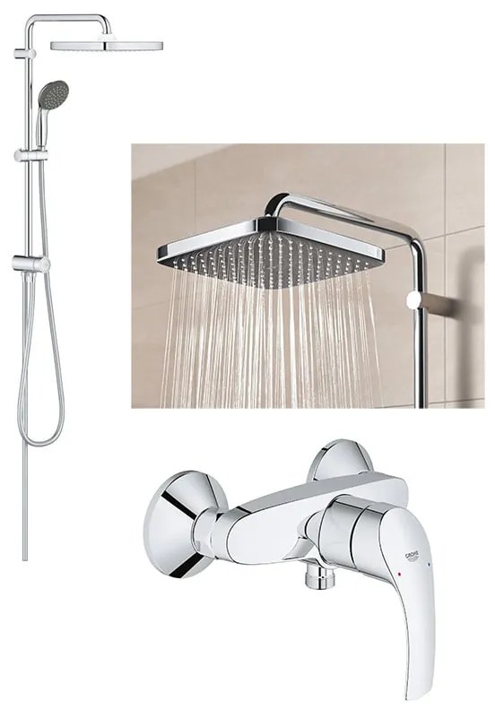 Set Coloana dus Grohe Vitalio palarie patrata 25 cm, baterie cabina dus Eurosmart (26698000, 33555002 )