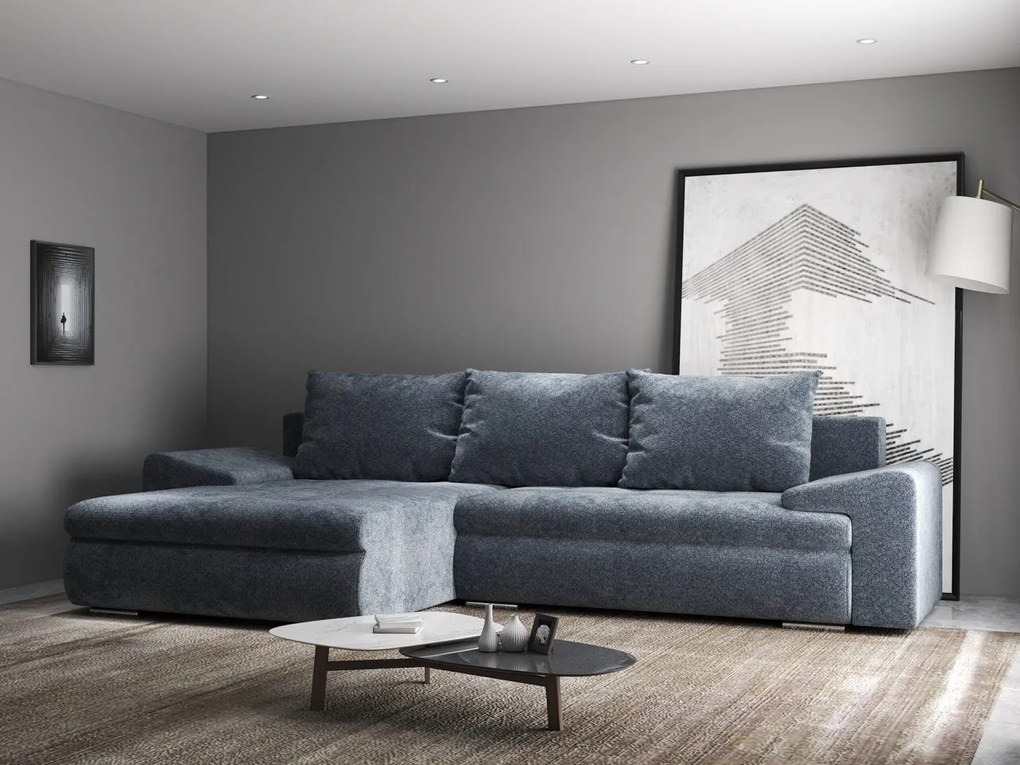 Colțar extensibil dumonde cu ladă de depozitare si sezut confortabil din spuma high-density, Leonardo Euphoria Grafit 260x185 cm