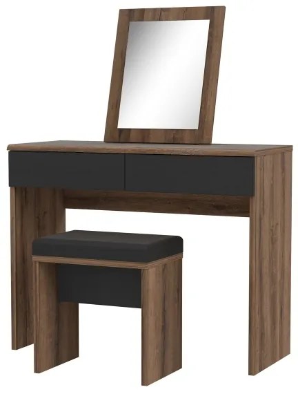 Masă de toaletă JUNO cu taburet, 45 x 29,6 cm, maro/negru