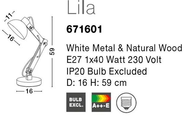Lampa de birou cu brat articulat Lila alb NVL-671601