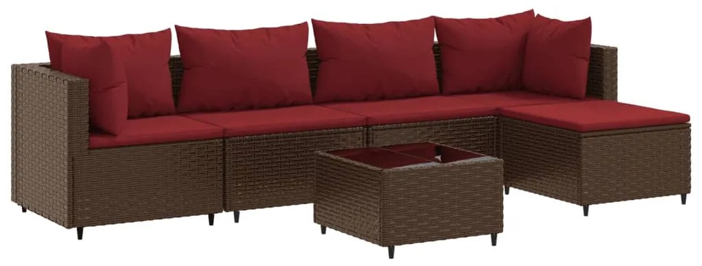 3308069 vidaXL Set mobilier de grădină cu perne, 6 piese, maro, poliratan