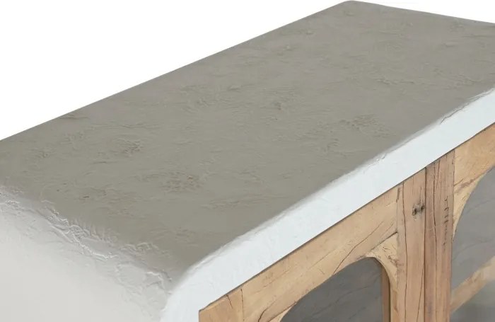 Vitrină din lemn reciclat cu finisaj hormigón alb, 4 uși, 3 polițe, 90 x 43 x 170 cm, „Form"