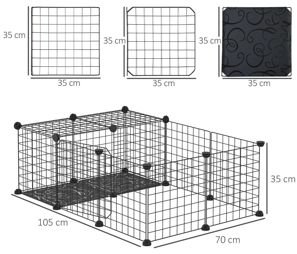 PawHut Țarc Modular pentru Iepuri și Porcușori de Guineea, cu Accesorii, 105x70x35 cm, Negru | Aosom Romania