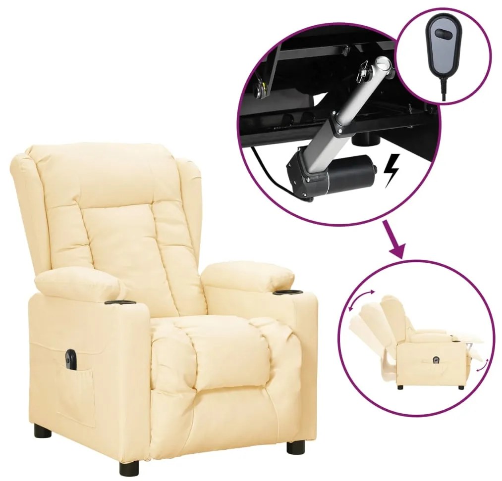vidaXL Fotoliu rabatabil electric, crem, piele ecologică