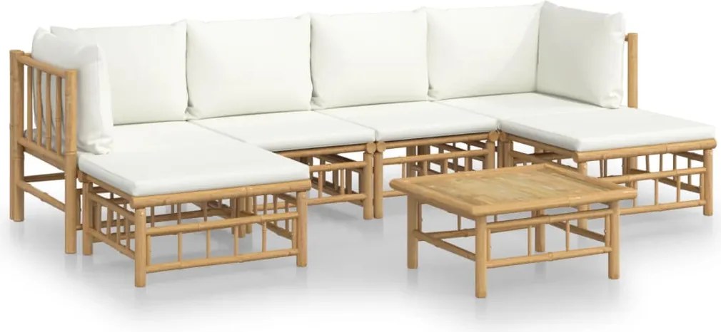 vidaXL Set mobilier de grădină cu perne alb crem, 7 piese, bambus