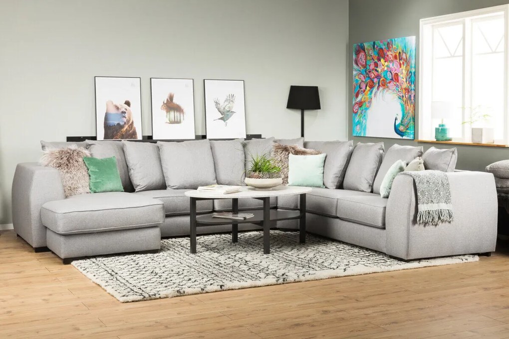 Colțar Scandinavian Choice F104Gri deschis, 348x275x90cm, Picioare: Lemn, Plastic