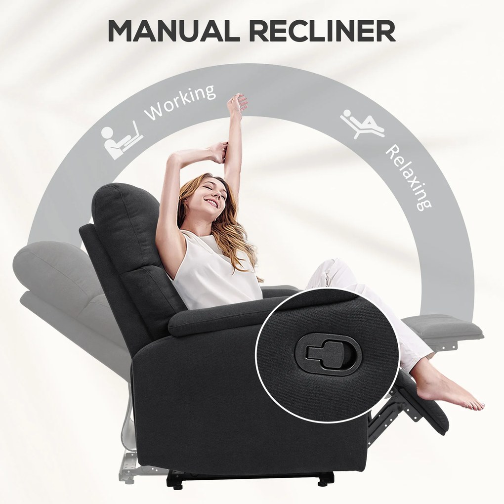 HOMCOM Fotoliu Recliner din In cu Suport Reglabil pentru Picioare, 69x91,5x103 cm, Negru | Aosom Romania