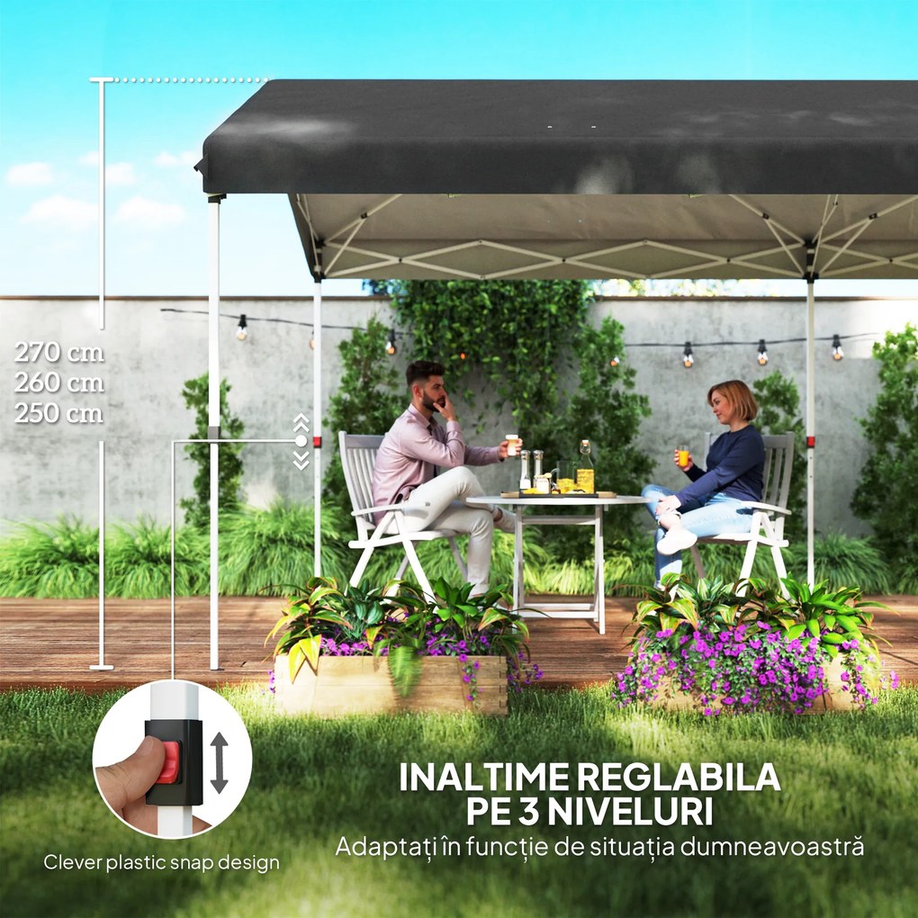 Outsunny Pavilion Pliabil Pop Up cu Înălțime Reglabilă în 3 Trepte și Geantă de Transport, 584x297.5x272 cm, Gri Închis | Aosom Romania