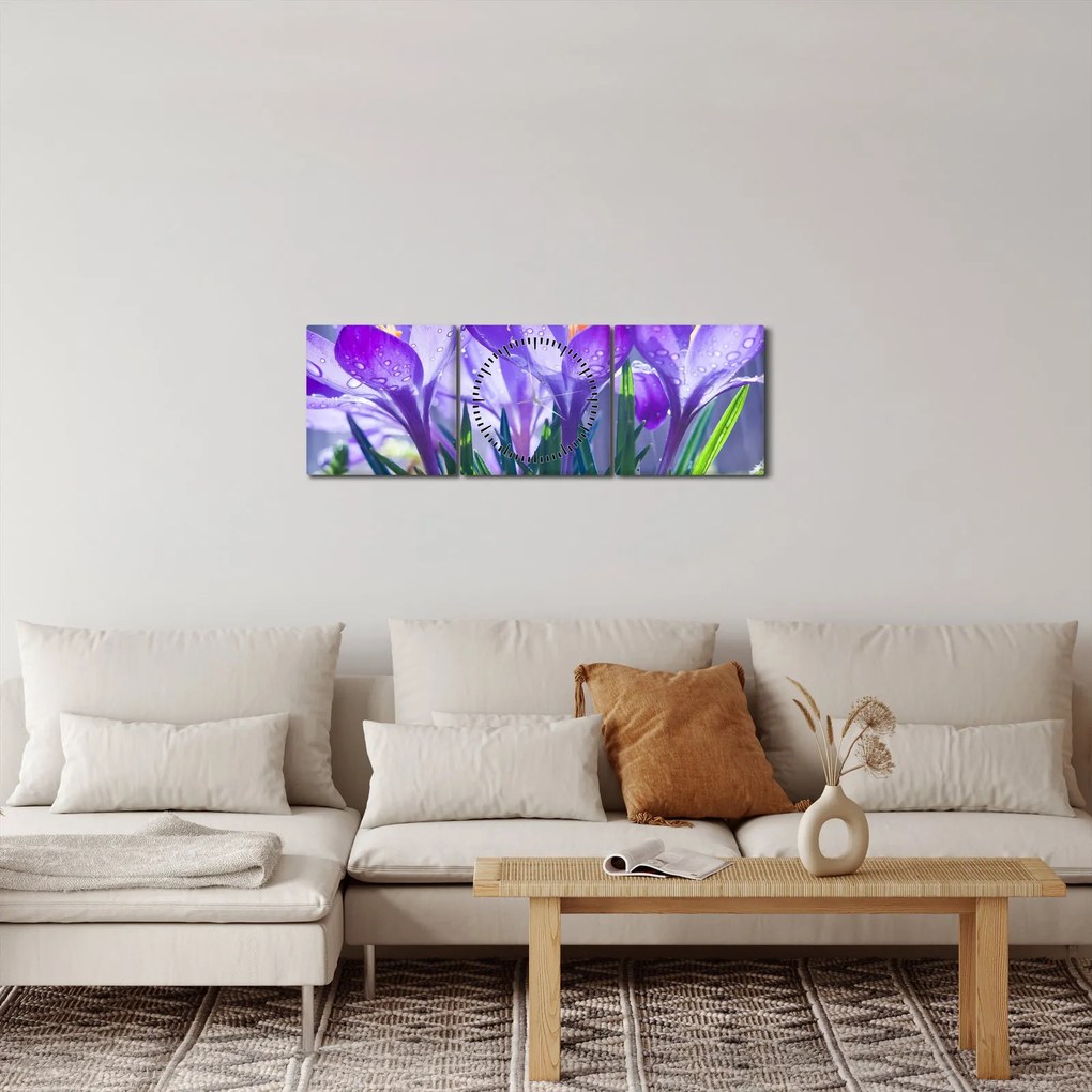Tablou cuflori în ploaie (cu ceas) (90x30 cm)