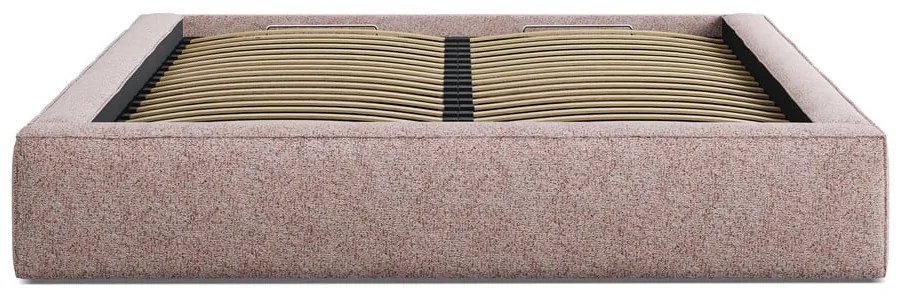 Pat matrimonial roz deschis tapițat cu spațiu de depozitare cu somieră 160x200 cm Simon – Micadoni