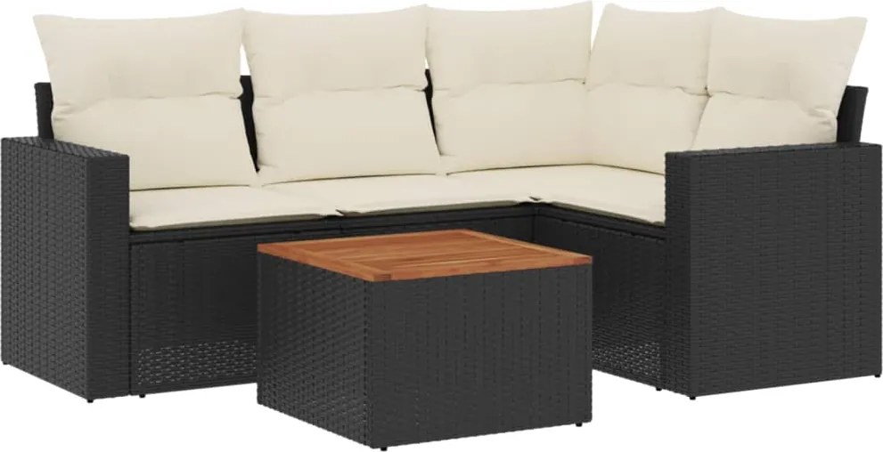 vidaXL Set mobilier de grădină cu perne, 5 piese, negru, poliratan