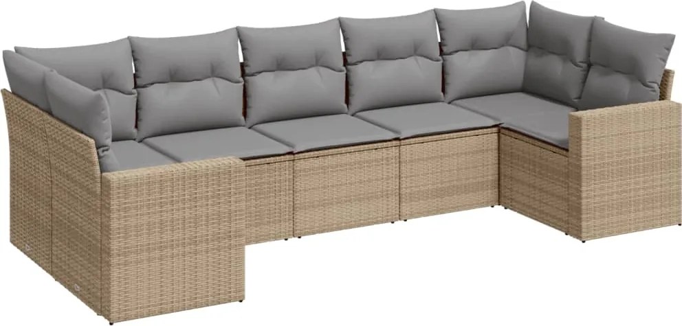 vidaXL Set canapele de grădină, 7 piese, cu perne, bej, poliratan