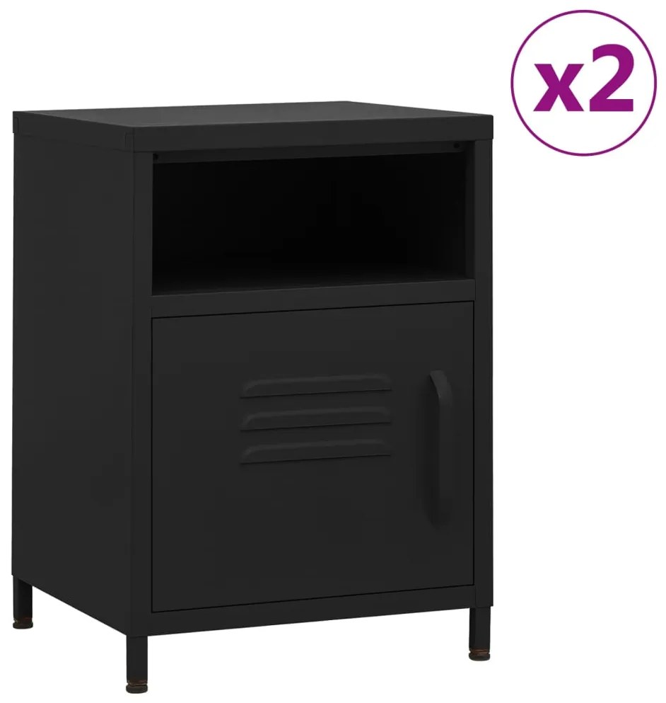 vidaXL Noptiere, 2 buc., negru, 35x35x51 cm, oțel