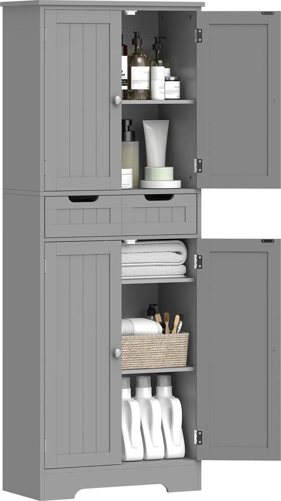 HOMCOM Mobilier de baie cu sertar, dulap cu uși, raft reglabil, 60 x 30 x 160 cm, gri | Aosom Romania