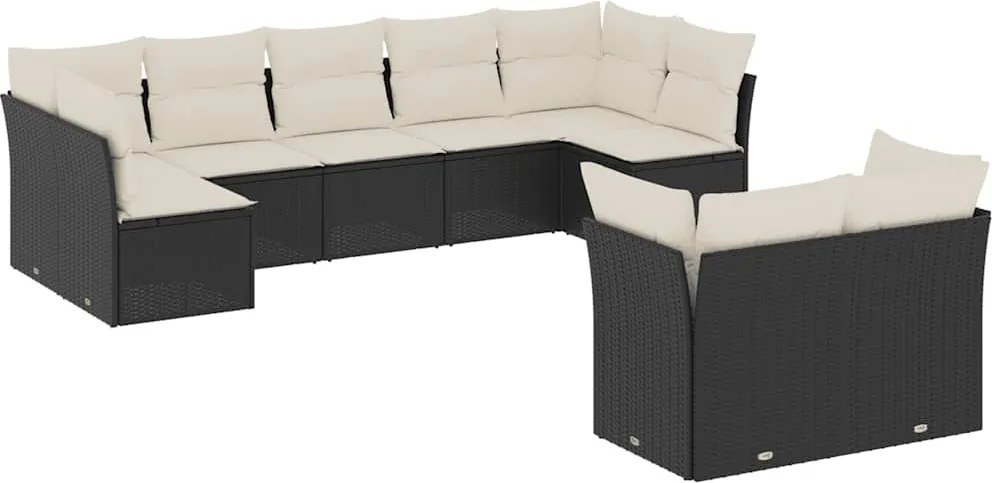 vidaXL Set mobilier de grădină cu perne, 9 piese, negru, poliratan